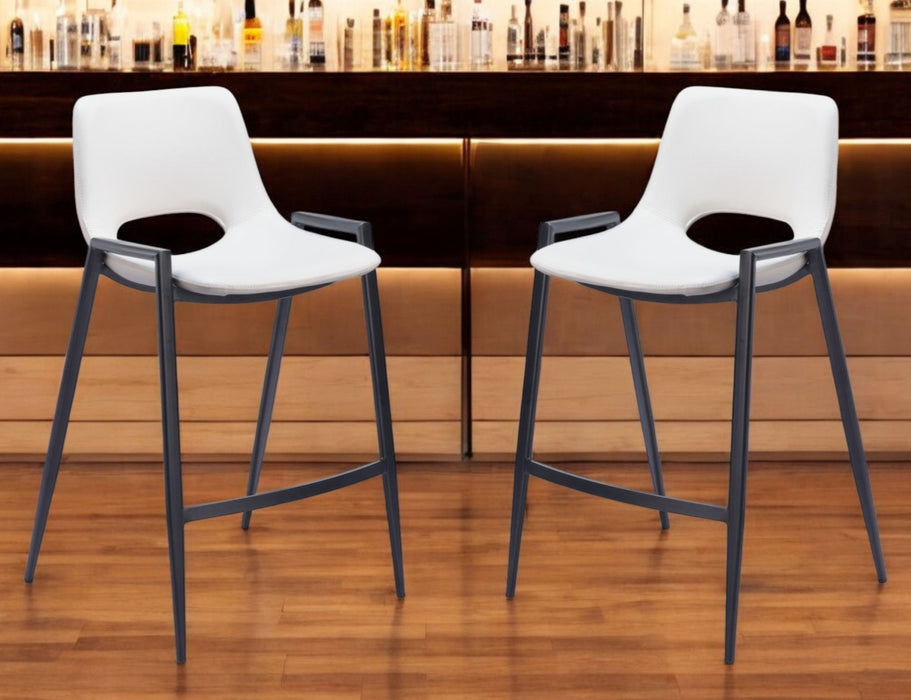 26" Faux Leather And Steel Low Back Counter Height Bar Chairs (Set of 2) - White / Black