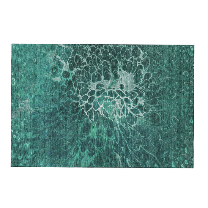 3' X 5' Abstract Washable Area Rug With UV Protection (654585) - Teal / Ivory