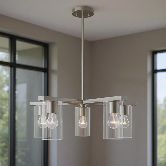 17" Five Light Dimmable Chandelier With Shades - Nickel