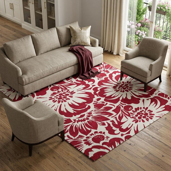 10' X 14' Floral Washable Area Rug With UV Protection (648634) - Burgundy / Ivory