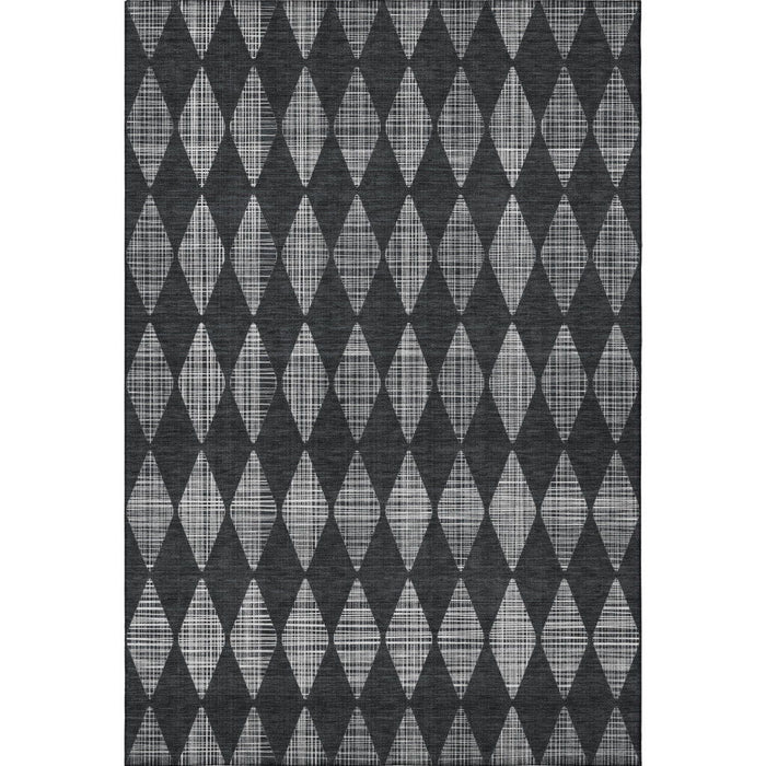 10' X 14' Diamond Washable Area Rug With UV Protection (650044) - Charcoal / Ivory