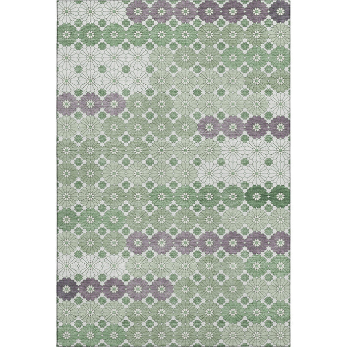 10' X 14' Geometric Washable Area Rug With UV Protection (696878) - Sage / Purple / Ivory
