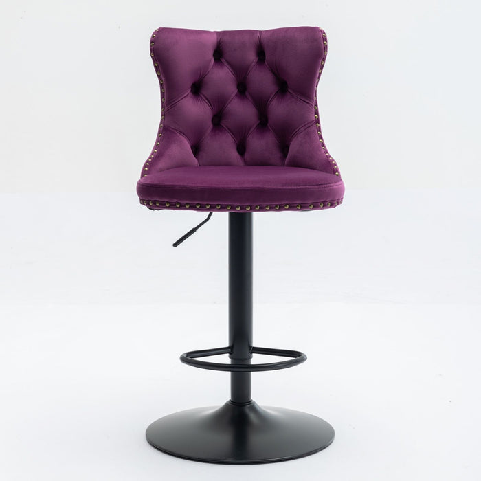 Set of two Giga modern upholstered swivel barstools with adjustable height, tufted backs, comfortable seating for kitchen or pub.
