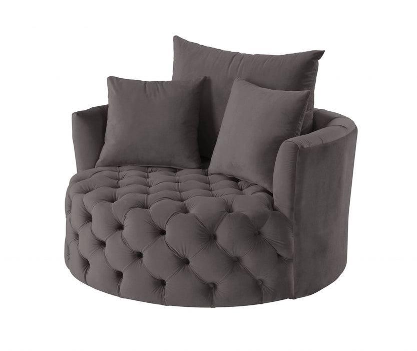 Velvet Solid Color Swivel Barrel Chair - Gray