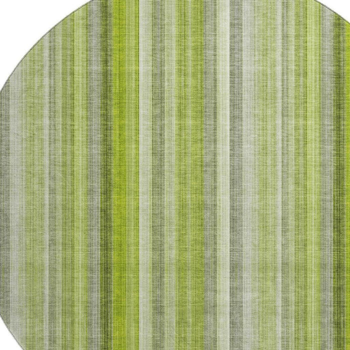 8' Striped Washable Round Rug With UV Protection (648385) - Green / Ivory