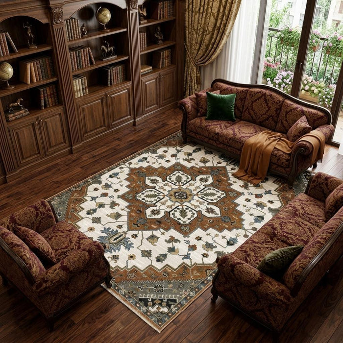 10' X 13' Medallion Area Rug With Fringe (575092) - Rust / Ivory / Black