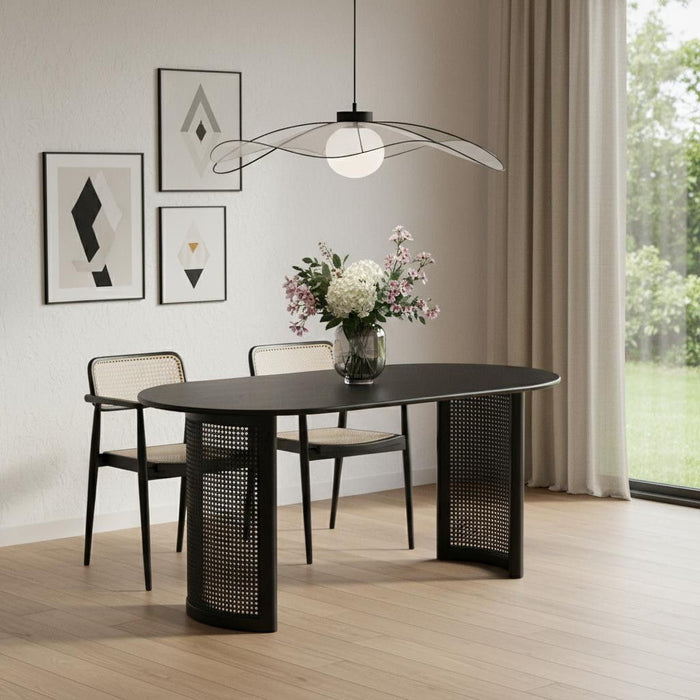 66" Solid Wood Double Pedestal Base Oval Dining Table - Black