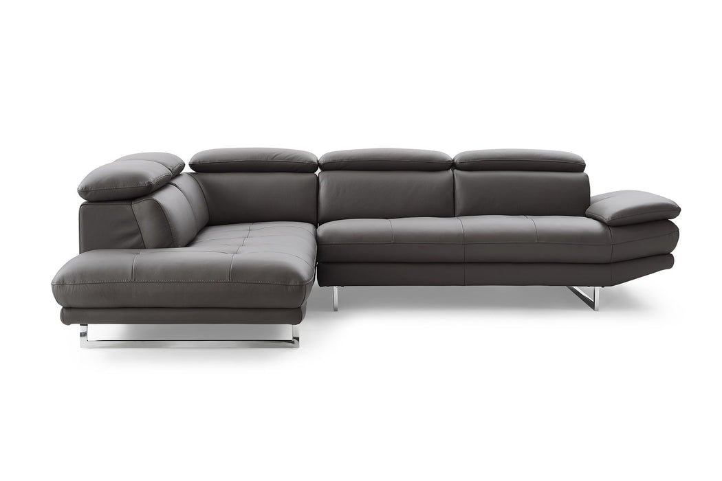 Genuine Leather L Shaped Two Piece Sofa Chaise Sectional - Dark Gray
