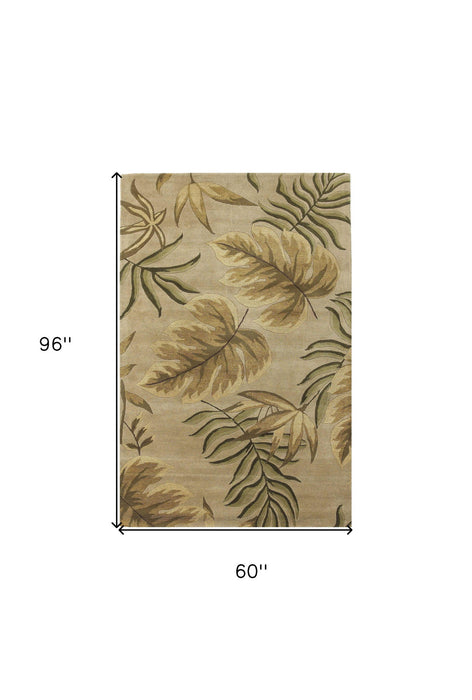 5' x 8' Hand Tufted Tropical Leaves Indoor Area Rug - Sand Beige