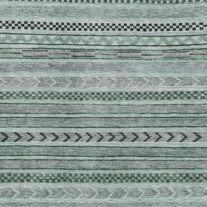 10' X 14' Striped Washable Area Rug With UV Protection (695210) - Teal / Gray