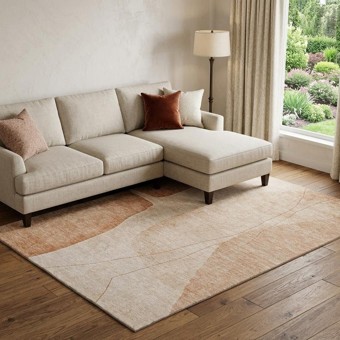 10' X 14' Abstract Washable Area Rug With UV Protection (656597) - Terra Cotta / Beige
