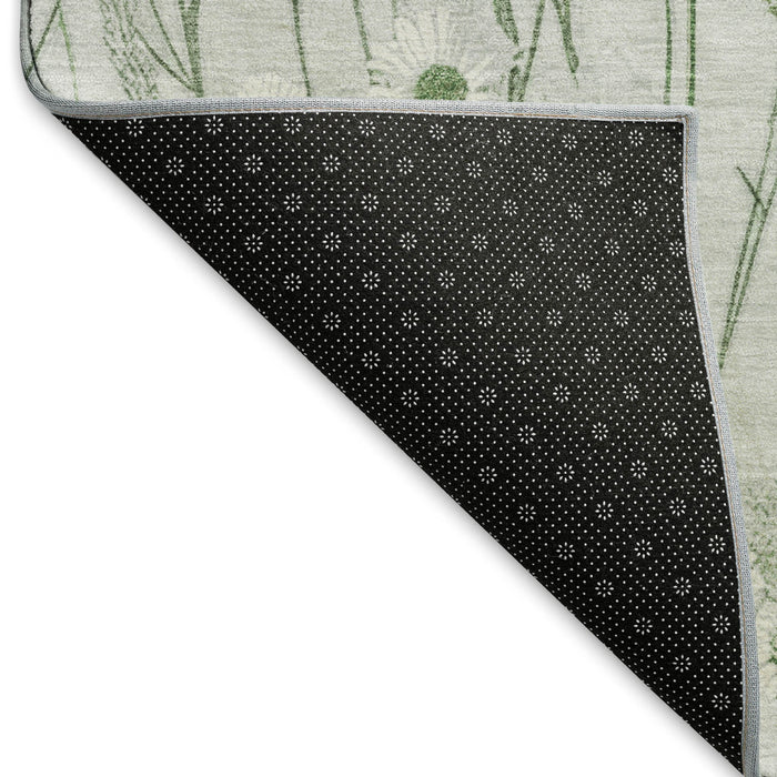 10' X 14' Floral Washable Area Rug With UV Protection (694074) - Mint Green / Ivory