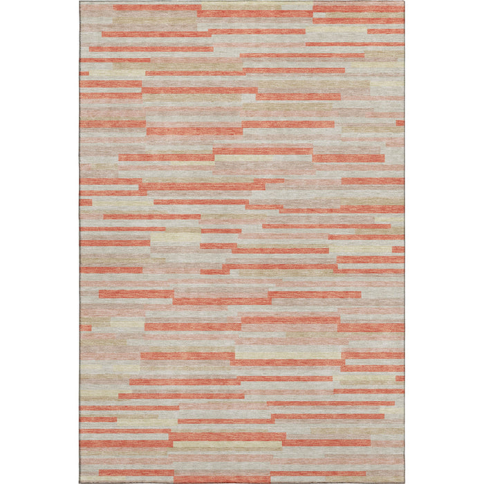 10' X 14' Striped Washable Area Rug With UV Protection (671096) - Salmon / Beige