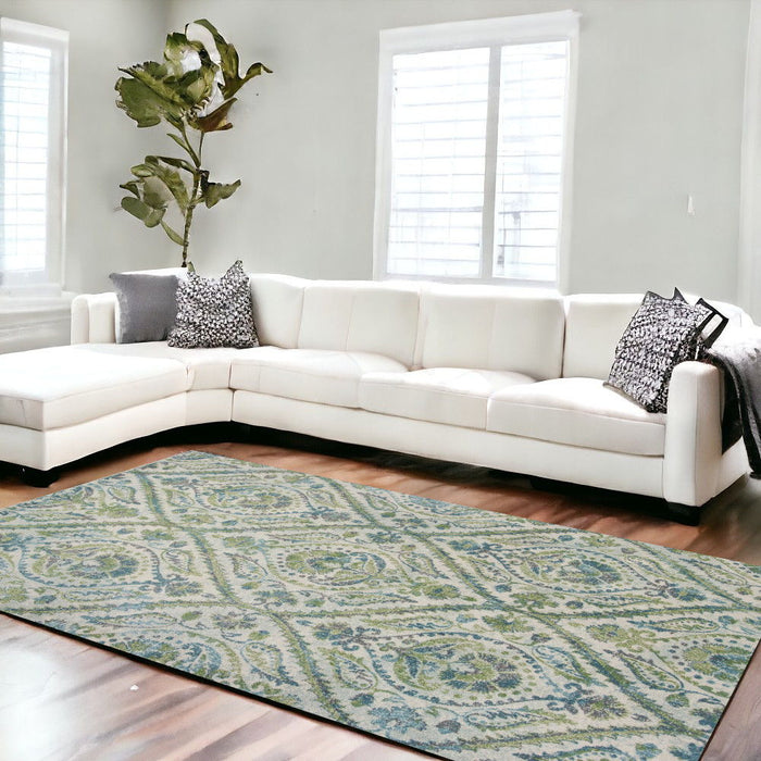 7' x 10' Polypropylene Area Rug - Ivory Or Teal