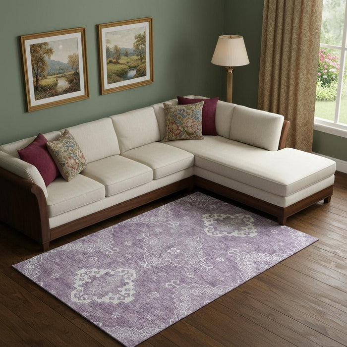 10' X 14' Medallion Washable Area Rug With UV Protection (667420) - Lavender / Ivory