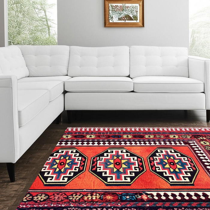 8' X 11' Tribal Washable Area Rug With UV Protection (610089) - Red / Orange