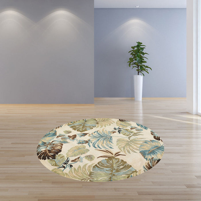 7' Round Wool Area Rug - Ivory Or Blue