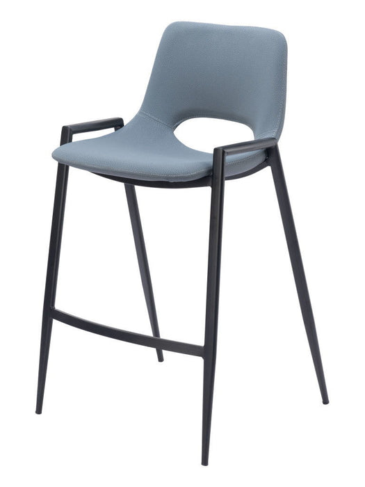 26" Faux Leather And Steel Low Back Counter Height Bar Chairs (Set of 2) - Blue / Black