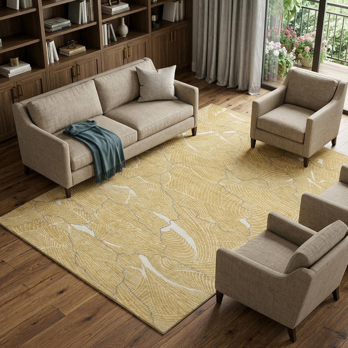 10' X 14' Abstract Washable Area Rug With UV Protection (682211) - Gold / Ivory / Gray