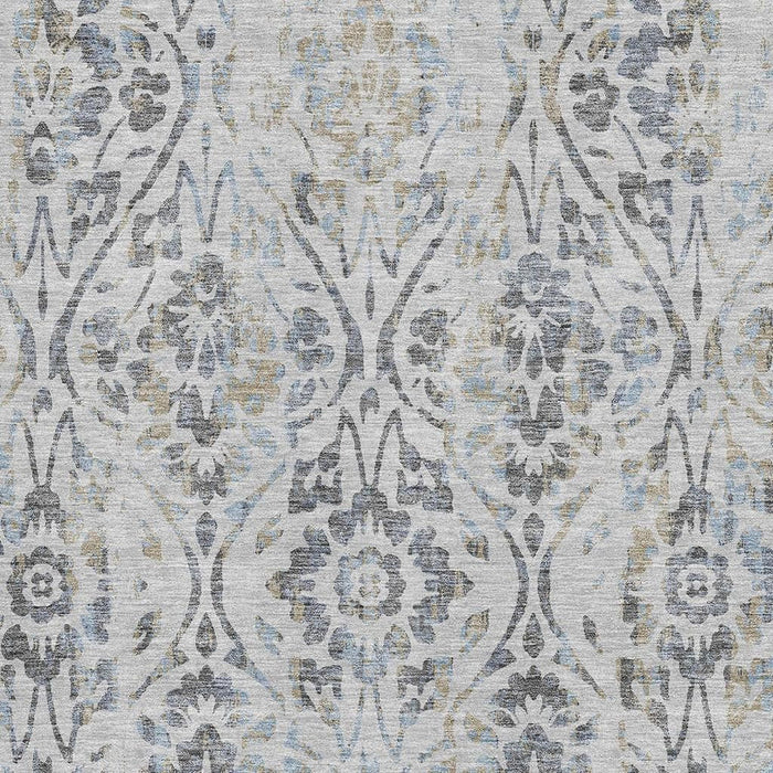 10' X 14' Floral Washable Area Rug With UV Protection (669054) - Gray / Blue