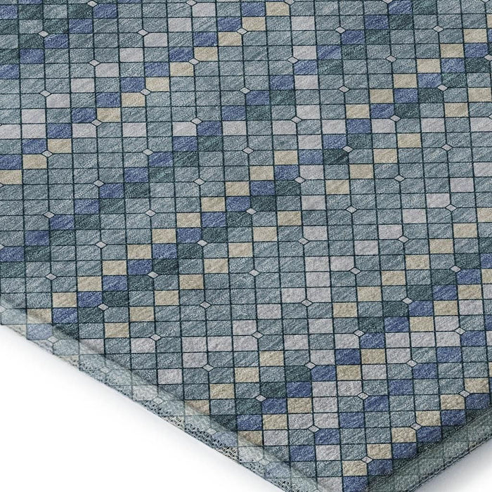 10' X 14' Geometric Washable Area Rug With UV Protection (693684) - Denim Blue / Ivory / Teal