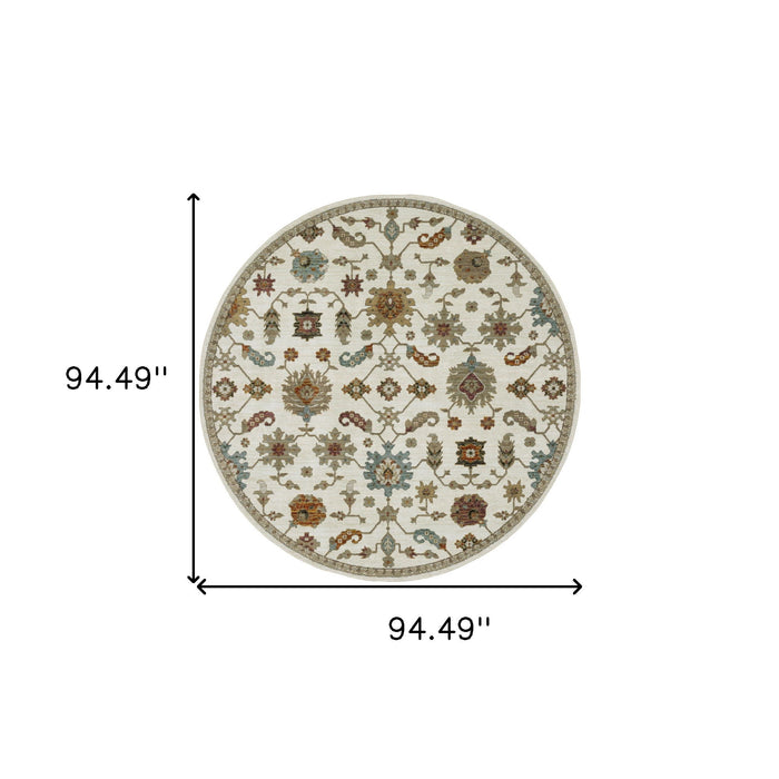 8' Oriental Round Rug - Ivory