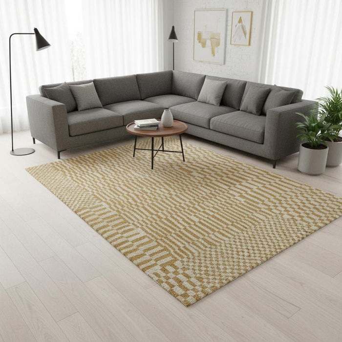 8' X 11' Geometric Berber Washable Area Rug With UV Protection (609859) - Gold / Beige