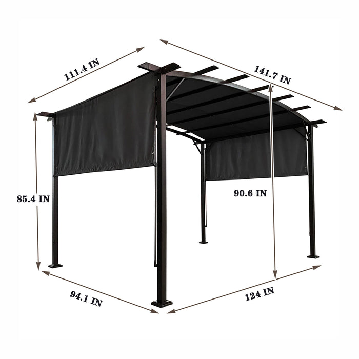 Giga outdoor patio pergola gazebo with steel frame and retractable canopy, sun shelter for outdoor patio or garden area.