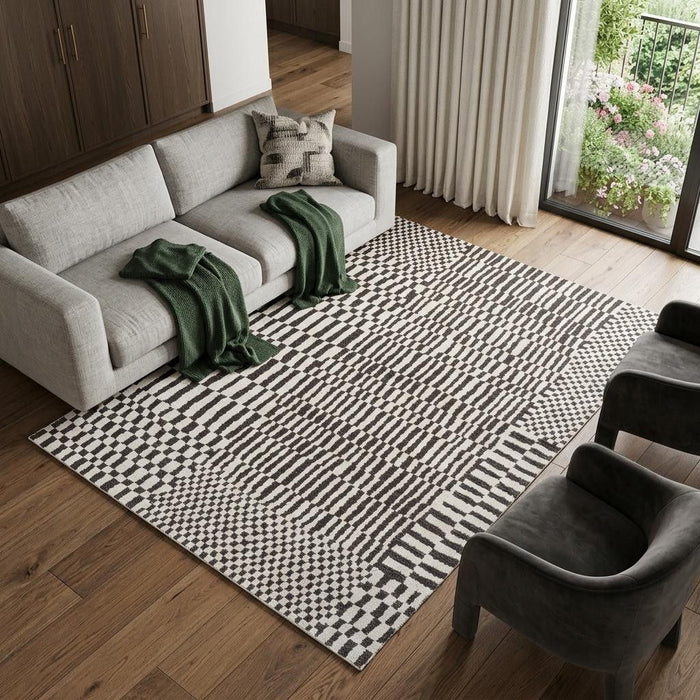 8' X 11' Geometric Washable Area Rug With UV Protection (609855) - Gray / Beige