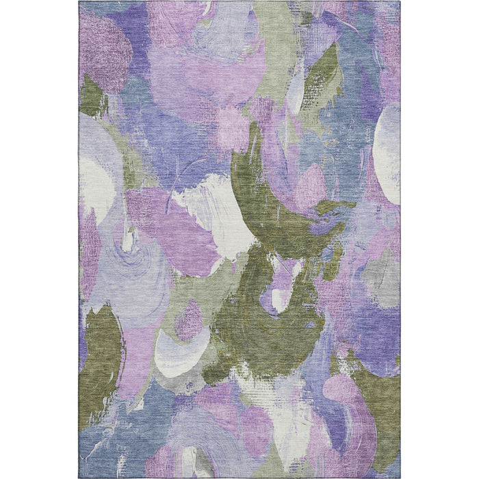 10' X 14' Abstract Washable Area Rug With UV Protection (709588) - Lavender / Olive Green / Ivory