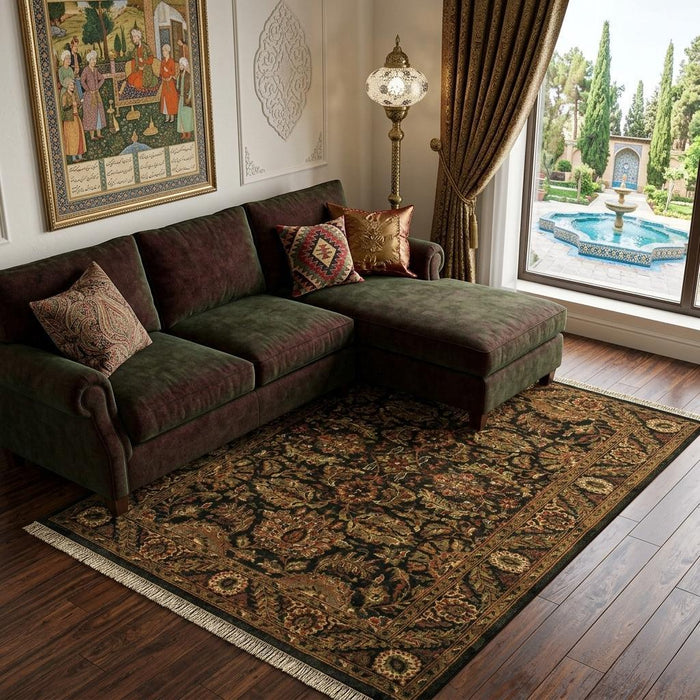 8' X 10' Wool Oriental Hand Knotted Area Rug With Fringe (744270) - Taupe / Green / Red