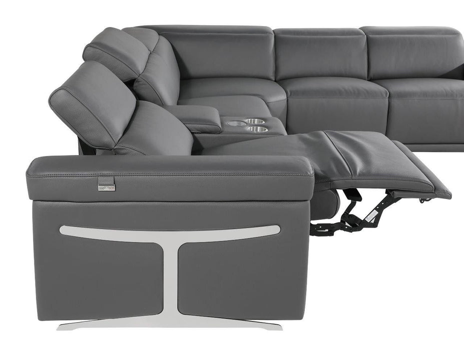 Italian Leather Modular L-Shaped Eight Piece Corner Sectional With Console - Gray