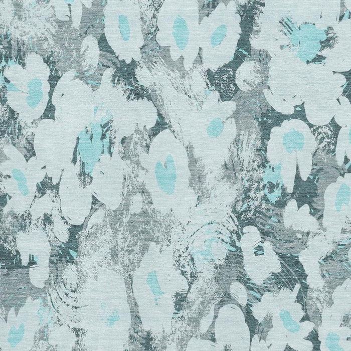 8' X 10' Floral Washable Area Rug With UV Protection (648176) - Teal / Gray / Ivory