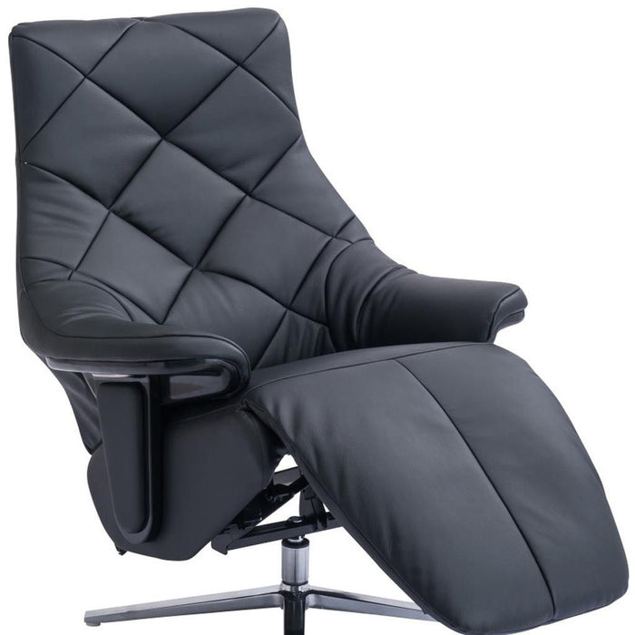 Tufted Genuine Leather Power Swivel Recliner (730545) - Black