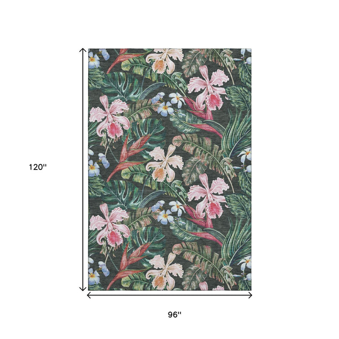 8' X 10' Geometric Washable Area Rug With UV Protection (646341) - Midnight / Green / Pink