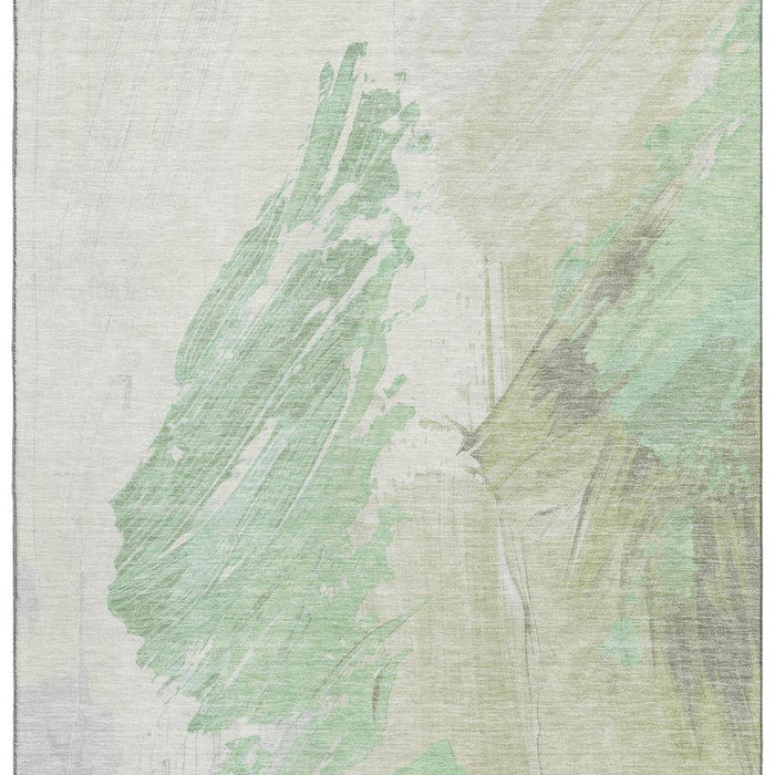 10' X 14' Abstract Washable Area Rug With UV Protection (705491) - Artichoke Green / Ivory
