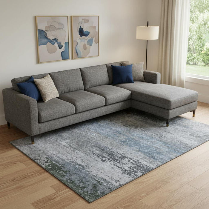 10' X 14' Abstract Washable Area Rug With UV Protection (717110) - Pewter / Charcoal