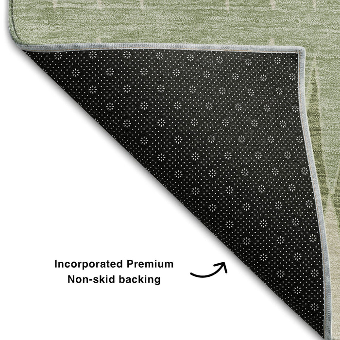 10' X 14' Striped Washable Area Rug With UV Protection (668946) - Artichoke Green / Beige