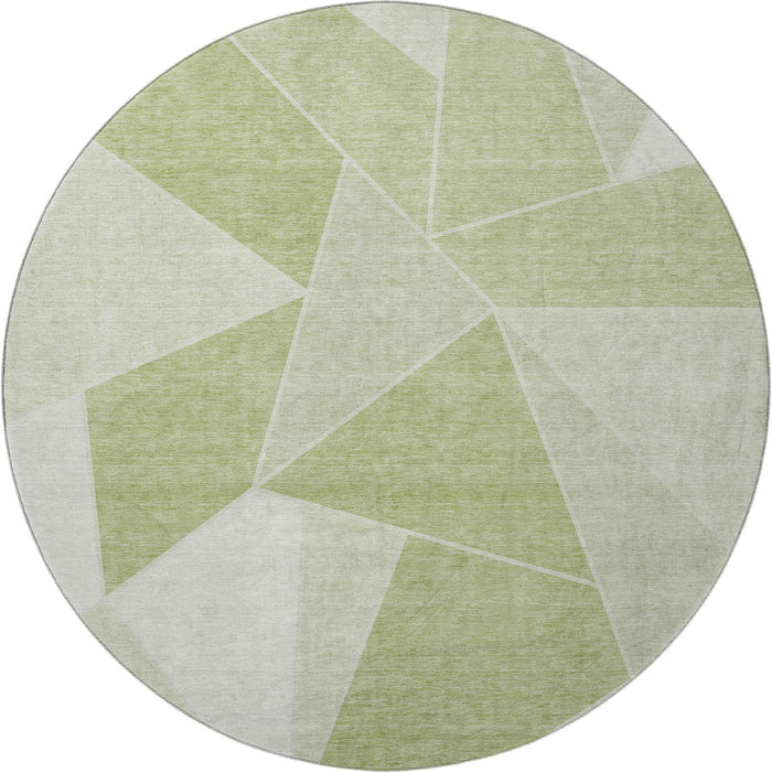 8' Geometric Washable Round Rug With UV Protection (653275) - Artichoke Green / Ivory