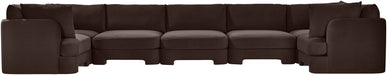 Meridian Furniture Hammond velvet performance fabric U-shaped sectional sofa with seven pieces, plush upholstery and modern design.