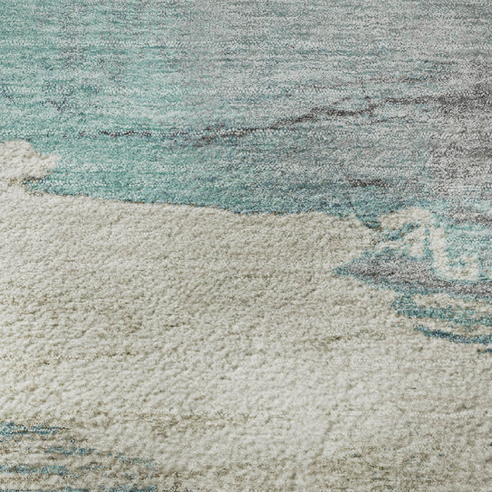 10' X 14' Abstract Washable Area Rug With UV Protection (706703) - Teal / Gray / Ivory
