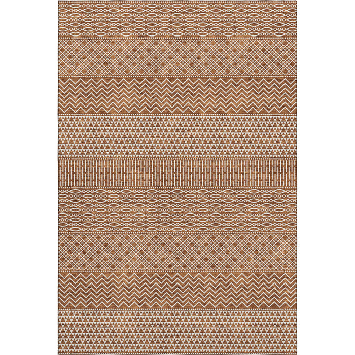 10' X 14' Striped Washable Area Rug With UV Protection (674814) - Rust / Ivory