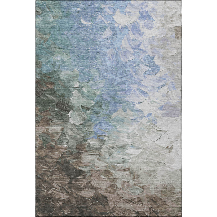 10' X 14' Abstract Washable Area Rug With UV Protection (696722) - Denim Blue / Ivory / Taupe