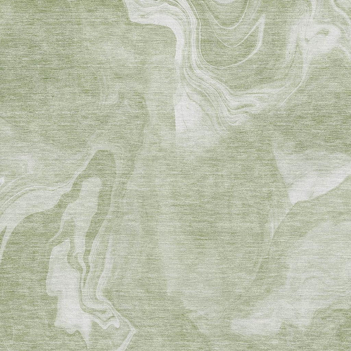 10' X 14' Abstract Washable Area Rug Polyester With UV Protection - Artichoke Green And Ivory