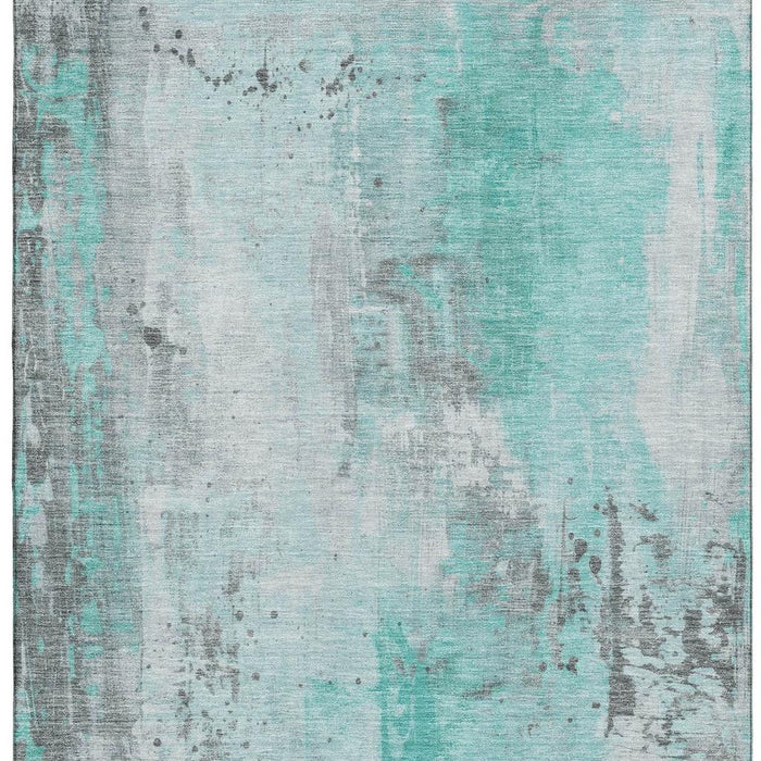 10' X 14' Abstract Washable Area Rug With UV Protection (705419) - Teal / Gray / Ivory