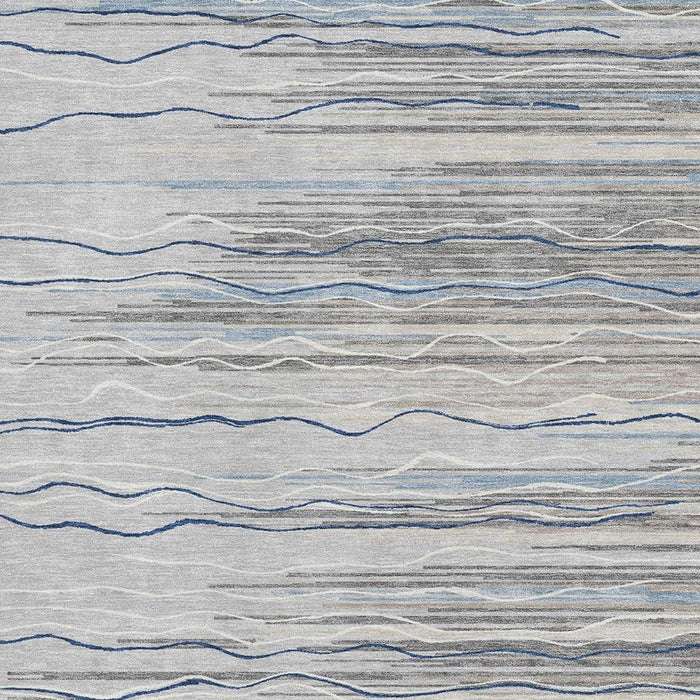 10' X 14' Striped Washable Area Rug With UV Protection (678377) - Gray / Blue / Ivory