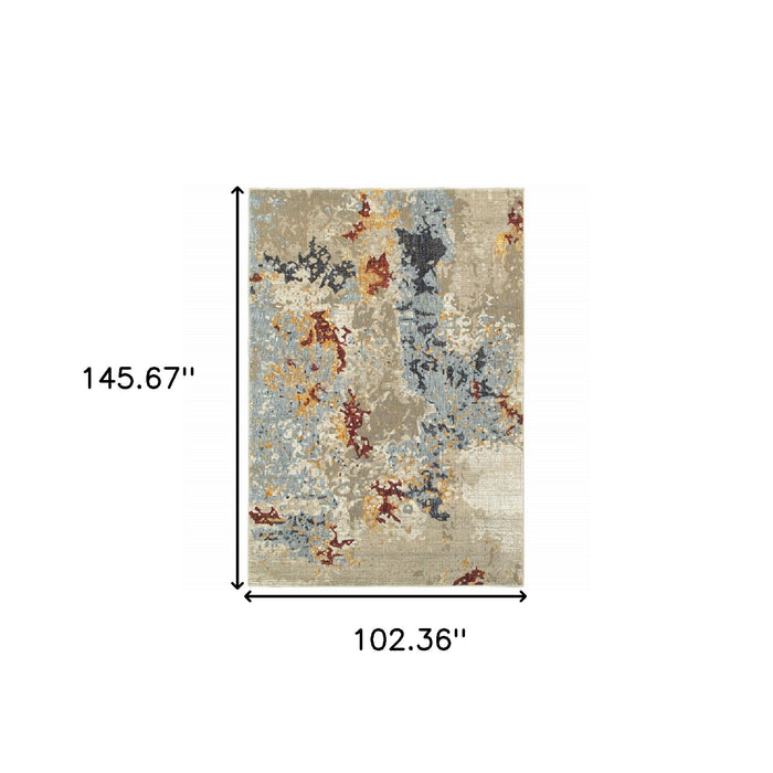 8.5' x 12.1' Abstract Power Loom Area Rug - Blue And Beige