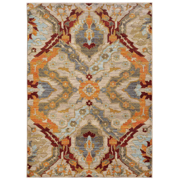 10' x 13' Abstract Power Loom Stain Resistant Area Rug - Beige Orange Blue Gold And Gray
