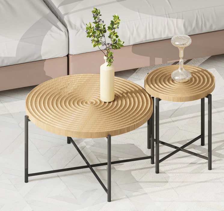 Giga waterproof coffee and end table set with distressed cylindrical design, rustic charm, and sturdy legs, set of 2.