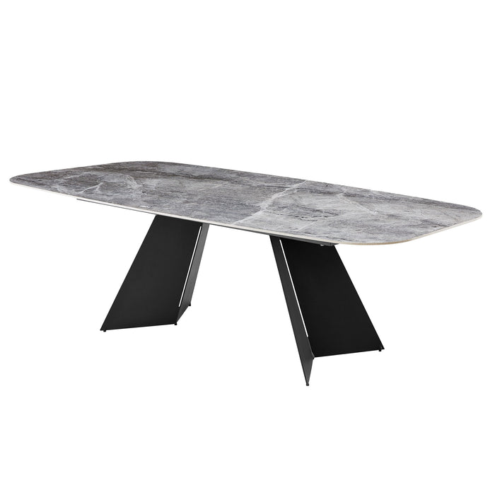 94" Faux Marble Ceramic And Steel Double Pedestal Base Dining Table - Gray